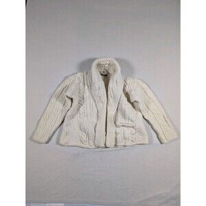 Carraig Donn Merino Wool Cable Knit Fishermans Open Cardigan Sweater Women's M
